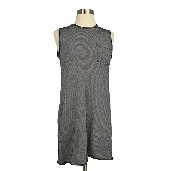 ATM Size S Striped Tank Dress Grey Pocket Crew Sleeveless Cotton Blend Casual - Picture 1 of 10